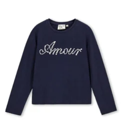 T-shirt blu con perle