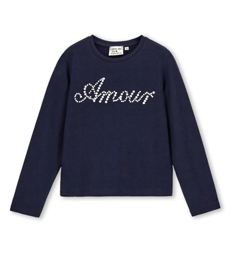 T-shirt blu con perle