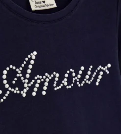 T-shirt blu con perle